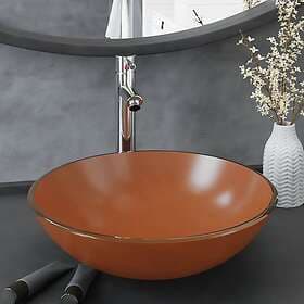 vidaXL Handfat med kran och bottenventil brunt härdat glas 3098458