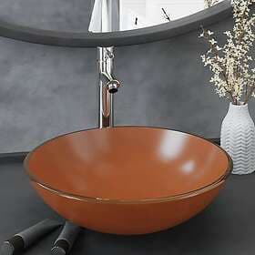 vidaXL Handfat med kran och bottenventil brun härdat glas 3098454