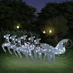 vidaXL 3100432 Christmas Decoration Reindeer and Sleigh 140 LED Outdoor White