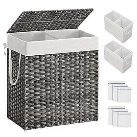 Songmics Divided Laundry Hamper, 110L Synthetic Rattan Handwoven Clothes Laundry