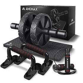 Amonax Gym Equipment for Home Workout (Ab Roller Wheel Set, Skipping Rope, Push-