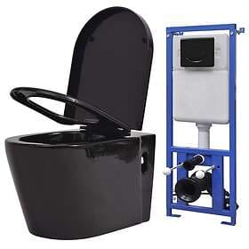 vidaXL Wall-hung toilet with concealed cistern ceramic black 3054477 (Black)