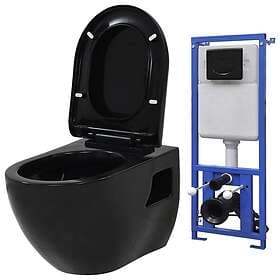 vidaXL Vägghängd toalett med dold cistern keramik svart 3054479