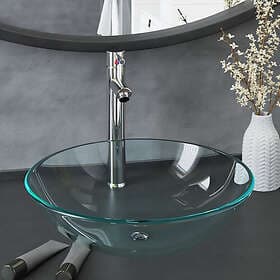 vidaXL Handfat med kran och bottenventil klart härdat glas 3098443