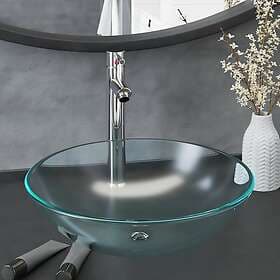 vidaXL Handfat med kran och bottenventil frostat härdat glas 3098448