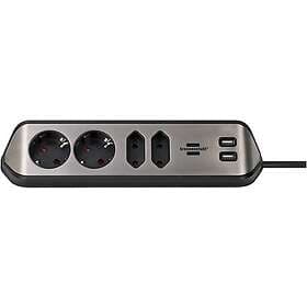 Brennenstuhl Grenuttag 4 kontakter+ 2 USB-A portar 2m