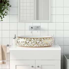 vidaXL Handfat vit och guld oval 59x40x15 cm keramik 155111