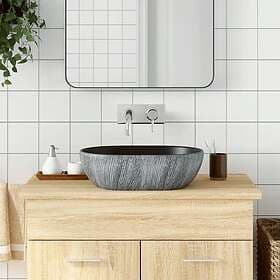 vidaXL Handfat svart och grå oval 47x33x13 cm keramik 155068