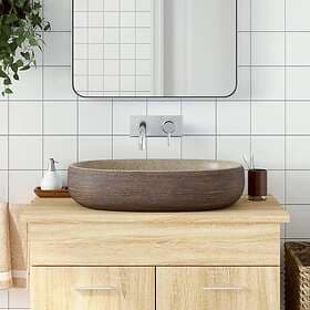 vidaXL Handfat sand och brun oval 59x40x14 cm keramik 155104