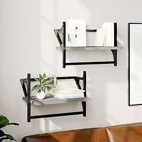 vidaXL Wall Shelves with Rods 2 pcs Grey Sonoma 40x25x30 cm 836241