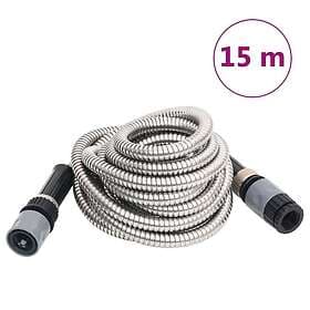vidaXL Garden Hose with Spray Nozzle Silver 0.6" 15m Stainless Steel