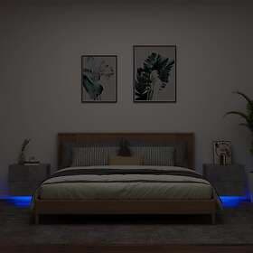 vidaXL Väggmonterade sängbord med LED-lampor 2 st betonggrå 836819