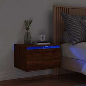 vidaXL Väggmonterat sängbord med LED ljusbrun ek 836838