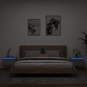 vidaXL Väggmonterade sängbord med LED-lampor 2 st grå sonoma 836837