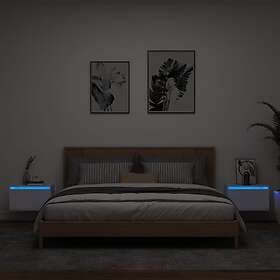 vidaXL Väggmonterade sängbord med LED-lampor 2 st vit 836827