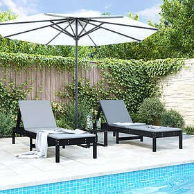 vidaXL Sunbedar 2 st svart 199.5x60x74 cm massiv furu 825074