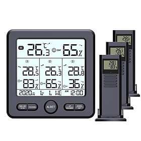 INF Digital termometer / hygrometer med 3 fjärrsensorer Svart