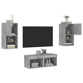 vidaXL Väggmonterade TV-skåp 4 delar med LEDs betonggrå 3216572
