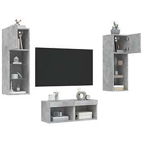 vidaXL Väggmonterade TV-skåp 4 delar LEDs betonggrå 3216579