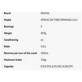 Okuma Atomic Sw Spinning Reel Silver 7000