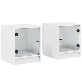 vidaXL Nightstand With Glass Doors White 35x37x42cm