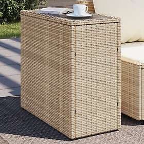 vidaXL Garden Table with glass top beige 58x27.5x55 cm polyrattan 366071