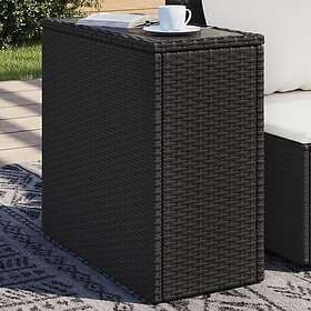 vidaXL Trädgårdsbord med glasskiva svart 58x27.5x55 cm konstrotting 365982