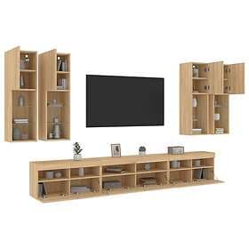 vidaXL Väggmonterade tv-skåp 7 delar med LEDs sonoma-ek 3216780