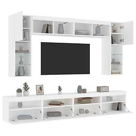 vidaXL Väggmonterade tv-skåp 8 delar med LEDs vit 3216764