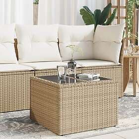 vidaXL Trädgårdsbord med glasskiva beige 55x55x37 cm konstrotting 366058