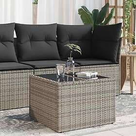 vidaXL Garden Table with glass top grey 55x55x37 cm polyrattan 366120