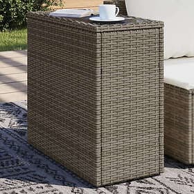 vidaXL Trädgårdsbord med glasskiva grå 58x27,5x55 cm konstrotting 366133