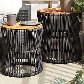 vidaXL Side Table Set 2 pcs with wooden top black synthetic rattan 366291
