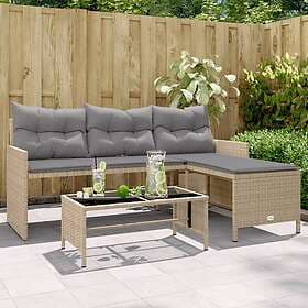 vidaXL L-shaped garden sofa with table and cushions beige polyrattan 365576