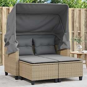 vidaXL Garden sofa 2-seat with canopy and stools beige polyrattan 365785