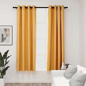 vidaXL Mörkläggningsgardin med öljetter linnelook 2 st gul 140x175cm 321192