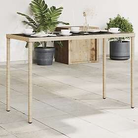 vidaXL Garden Table with glass top beige 115x54x74 cm polyrattan 365075