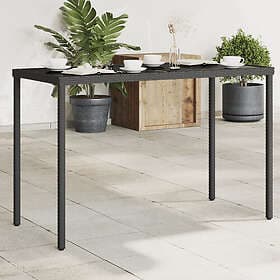 vidaXL Trädgårdsbord med glasskiva svart 115x54x74 cm konstrotting 365072