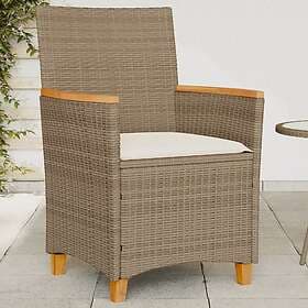 vidaXL Trädgårdsstolar m.dynor 2 st beige konstrotting och massivt trä 368722