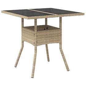 vidaXL Garden Table with glass top beige 80x80x75 cm polyrattan 365523