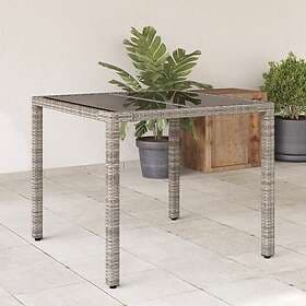 vidaXL Garden Table with glass top grey 90x90x75 cm polyrattan 365526