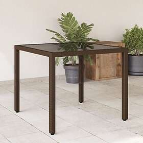 vidaXL Garden Table with glass top brown 90x90x75 cm polyrattan 365587