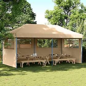 vidaXL Pop-Up hopfällbart partytält med 3 sidoväggar beige 4004943