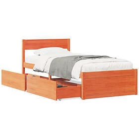 vidaXL Sängram med lådor vaxad brun 90x200 cm massiv furu