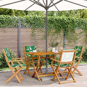 vidaXL 4 pcs Folding Garden Chairs Green Fabric and Solid Wood