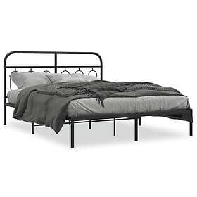 vidaXL Sängram med huvudgavel metall svart 135x190 cm 377116