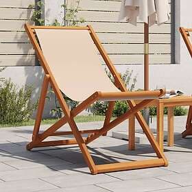 vidaXL Folding Sunlounger beige solid eucalyptus wood and fabric