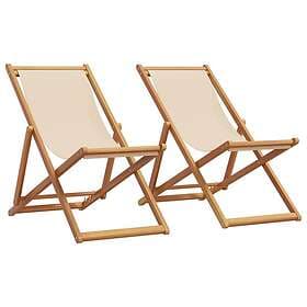 vidaXL Hopfällbara solstolar 2 st beige tyg och massivt trä 3214498