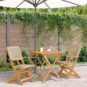 vidaXL Café Set 3 Pieces Beige Faux Rattan and Solid Wood 3281876