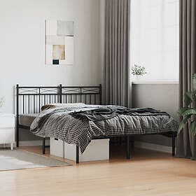 vidaXL Sängram med huvudgavel metall svart 135x190 cm